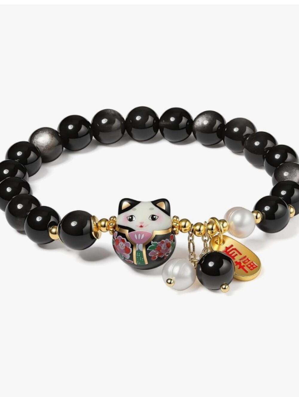 💙 2 For $40 Black Beaded Lucky Cat Charm Bracelet